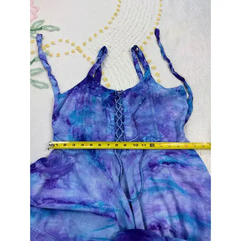 Sapogee Made in India Tie Dye Dress Lace Up Free Size Midi Purple Blue Rayon Size M