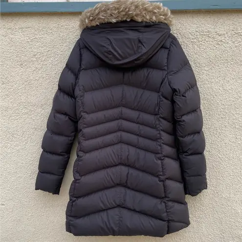 Marmot Black Montreal Long Down Puffer Jacket Faux Fur Hood S 700 Fill
