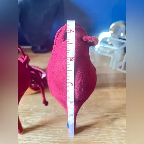 Elegant Allegra K Women's Dark Red Solid Open Toe Lace Up Stiletto Heels Pink Size 9