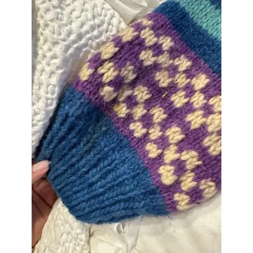 Vintage Blue Boat Print Sweater Knit Wool Purple Winter Holiday Stripe 90s *Read Size M