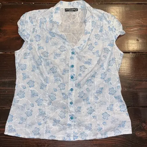 Vintage • pastel blue • modest Ladies floral blouse | Sofistick medium