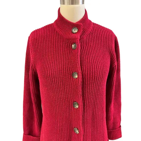 LRL Ralph Lauren Red Cotton Knit Cardigan Sweater Coat Striped Duster Sz M NWOT Size M