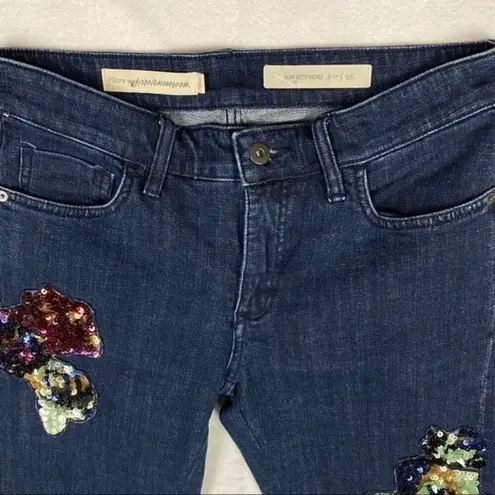 Pilcro and the Letterpress Anthropologie Sequin Floral Slim Boyfriend Jean