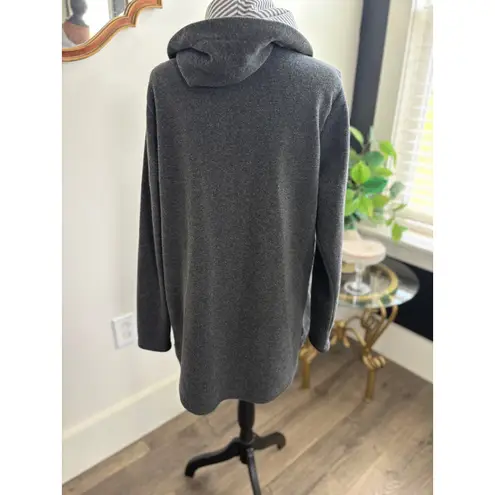 Carve Designs Gray Hooded Fleece Jacket Coat Open Front Pockets Womens