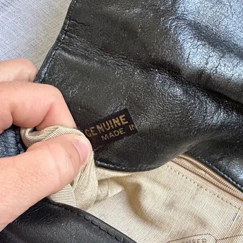 Pioneer Vintage 80s Black Leather Fold Over Clutch.