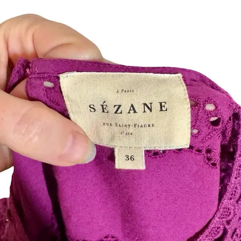 Sézane Sezane Elsa Blouse Eyelet Embroidered Ruffled Openwork in Purple Violet sz36/US4