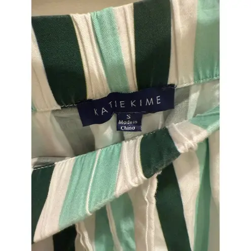 Katie Kime Striped Pajama Top Short Sleeve Set Small Green