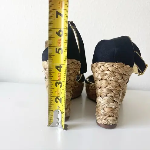 Ralph Lauren Lauren Ralph‎ Lauren Wedge Sandals Sz 8 Womens Navy Gold Buckle Luxury Travel