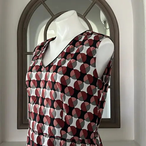 MARNI Geometric Print Tiered Dress w/Pockets & Leather Trim, Size 40 EXCELLENT!
