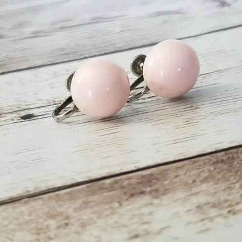 Vintage Screw On Earrings Light Pink Domed Circle