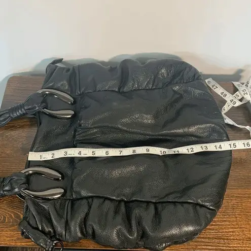 Via Spiga Women's Ruched Cow Leather Shoulder Purse Bag Black Size Large