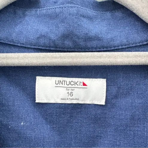 Untuckit Nancy Linen Shirt Dress Blue Size 16