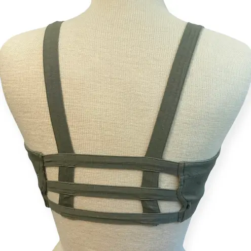 American Eagle Cage Strappy Back Cut Out Bralette Olive Green Unlined Size Small Soft Stretchy