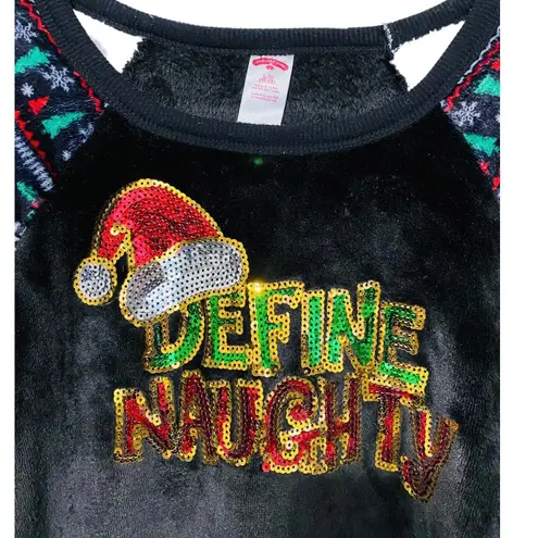 Holiday Time Black Velour Define Naughty Christmas Sweatshirt 