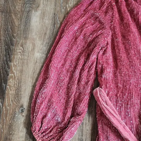 Retrofête Retrofete Gabrielle Robe Dress in Pastel Pink Sequins Size Small NWT Long Sleeve