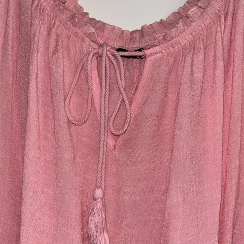 Unique spectrum Boho Lightweight 3/4 Sleeve Fringe Tie Keyhole Front Blouse Top