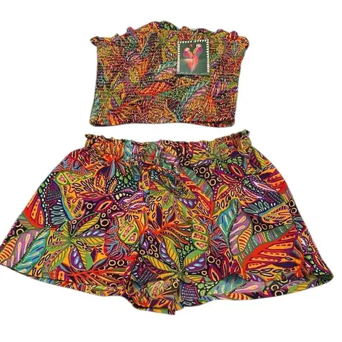 Live 4 Truth NWT szS Colorful Leaf Print Two-Piece shorts with tube top set