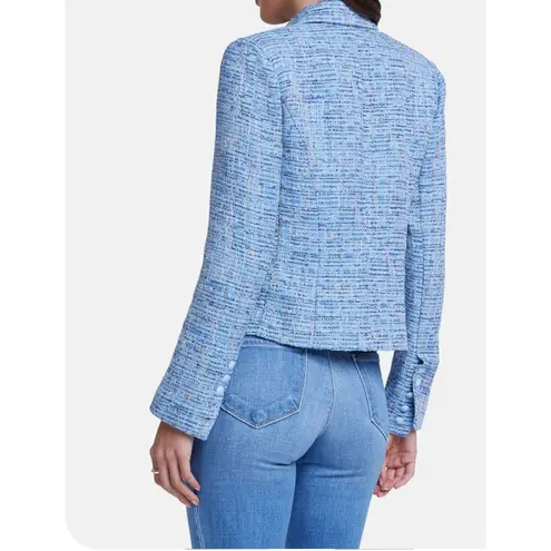 L'Agence Women's Chambray Blue Tweed Double Breasted Blazer Jacket