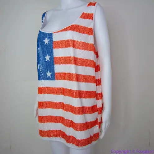Ashley Stewart NWOT Sequin American Flag Scoop Neck Tank, Red, White & Blue, 3X