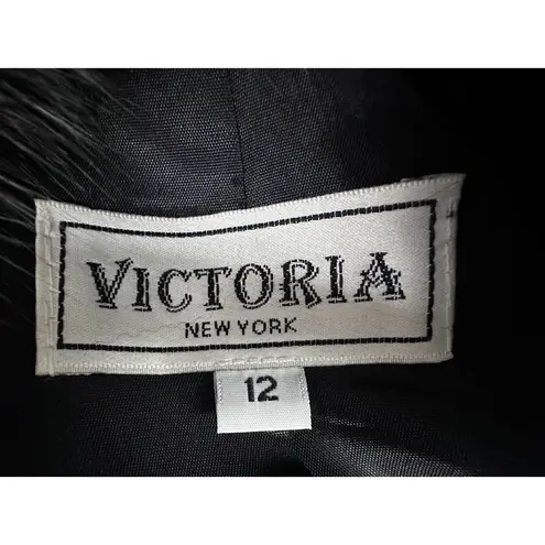 VTG VICTORIA NEW YORK Black Wool & Fur Coat Sz. 12 Size M