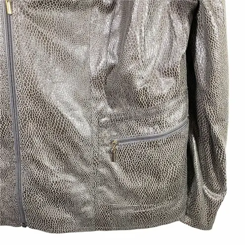 JM Collection Women Sz 16 Brown Snake Print Animal Faux Leather Jacket Blazer