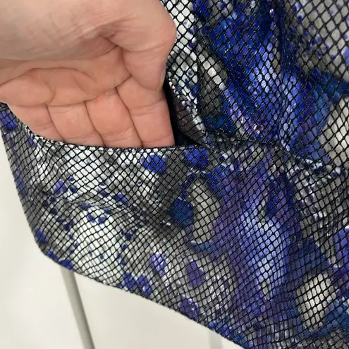 Yansi Fugel Medium Blue, Gray Sparkle Snakeskin Open Front Jacket Top Pockets Blue