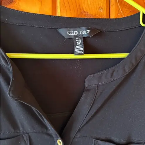 Ellen Tracy Blouse Top Button Down 3/4 Sleeve Career Black Size Medium