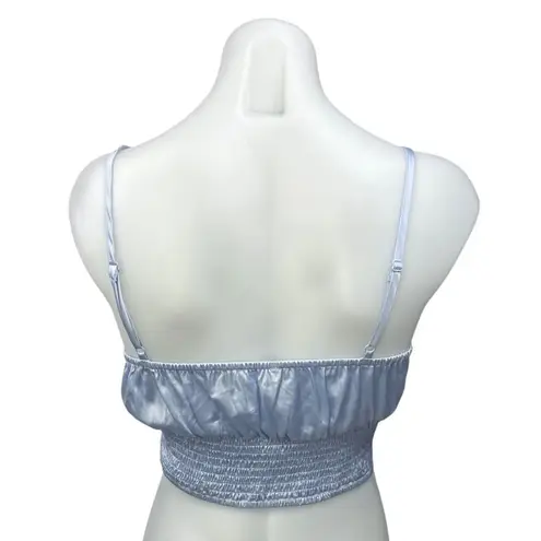 idem Ditto  Blue Silk Satin Sleeveless Smocked Ruched Cami Crop Top Size S