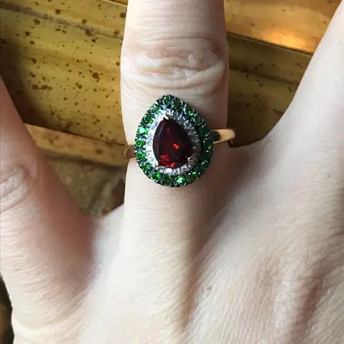 Natural Citrine Chrome Diopside Sterling Silver Yellow Gold Vermeil Ring Size 6 Red