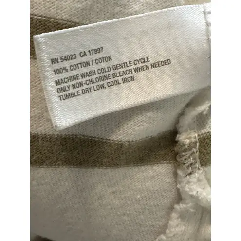 Gap Body White/Biege Striped 3/4 Sleeve 100% Cotton Tee, Medium Tan