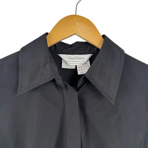 Max Mara Black Silk Fit Flare Midi Shirt Dress Belted Long Sleeve Dress Size 10