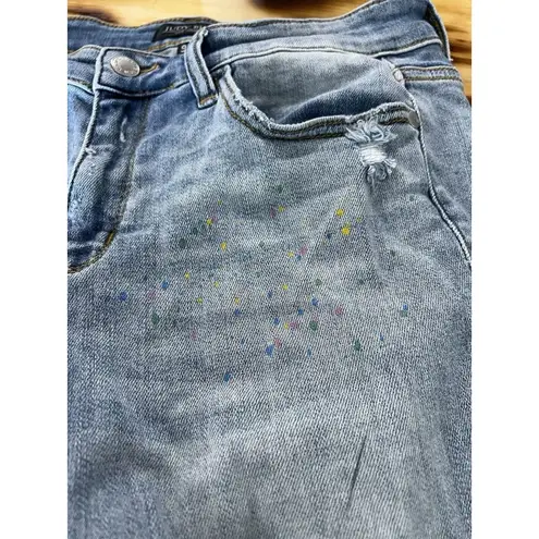 Judy Blue Women’s 7 Colorful Paint Splash Destroyed Boyfriend Jeans Size 9/29