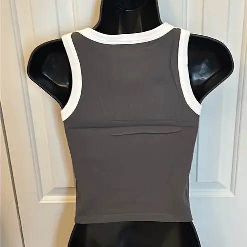 None Ribbed Tank Top with White Trim – Dark Gray – Women’s Size Large – NWOT