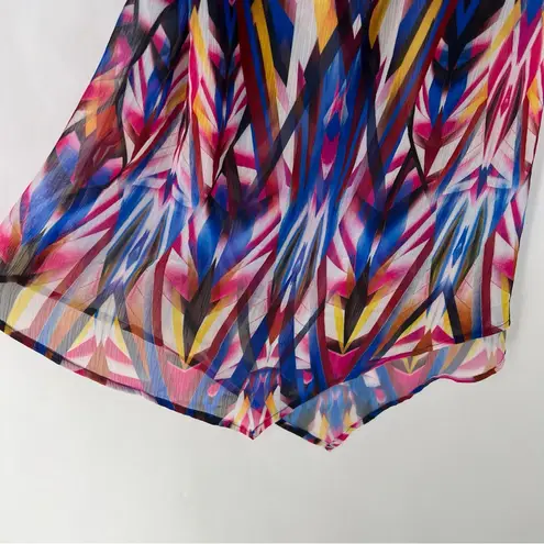 Becca Multicolor Geometric Abstract Print Chiffon Cutout Swim Coverup Size XS