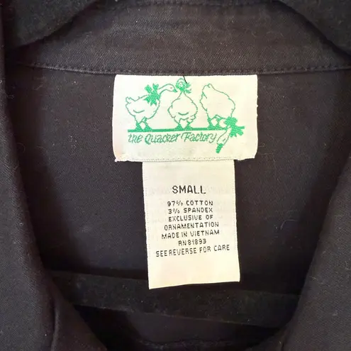 The Quacker Factory Women Vintage Black Denim Studded Embossed Butterfly Jacket