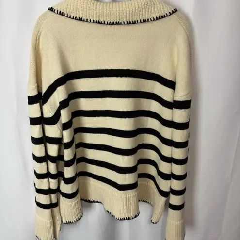 Unbranded Women’s Collared Polo Sweater Cream & Navy Stripe 2XL Nautical Boho Blue Size 2X