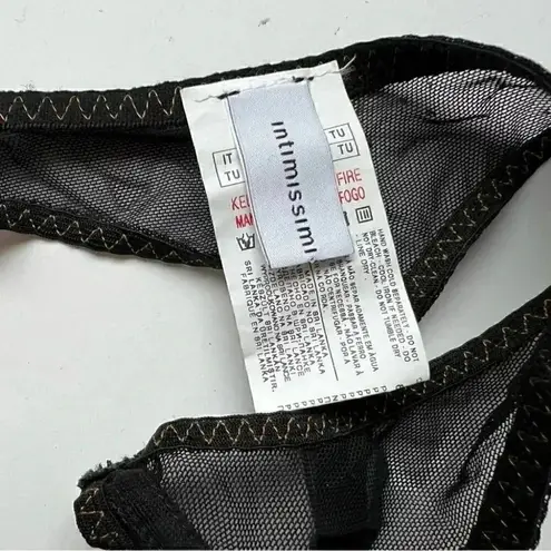 Intimissimi Black Lace Brown Trim Garter Belt One Size NWOT