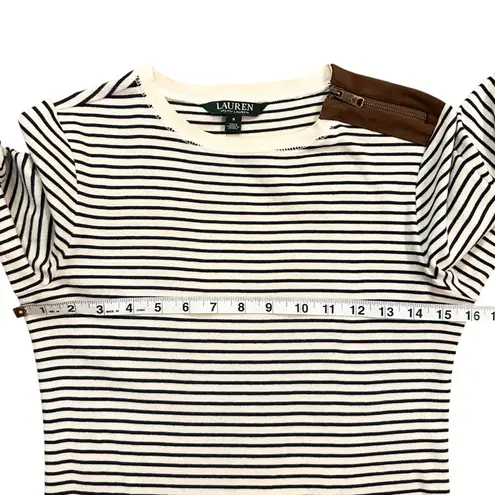 Ralph Lauren Lauren  Faux Suede Elbow Patch Long Sleeve Striped Top Size Small
