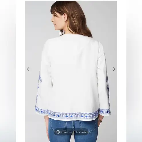 J.Jill Lightweight Embroidered Open Front Jacket 3/4 Sleeve Women’s Size Medium Blue