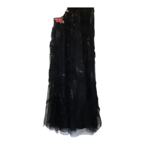 Teri Jon By Rickie Freeman Black Metallic Tiered Sleeveless Gown Size 14 NWT