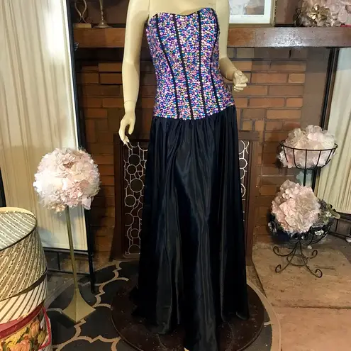 Tiffany Designs MULTI-COLOR BEADED STRAPLESS DRESS WITH BLACK SATIN SKIRT (8)