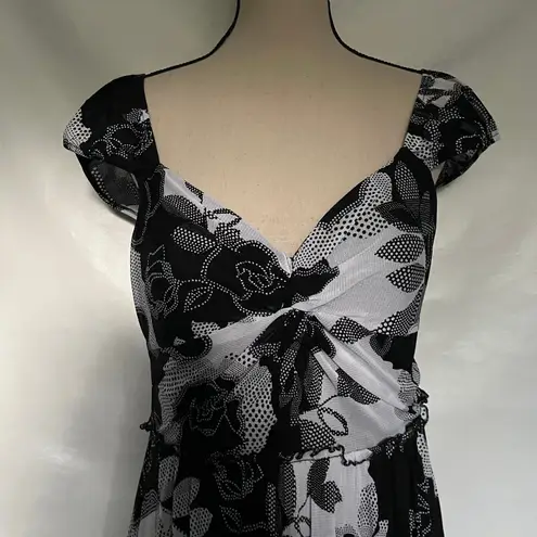 SIGNATURE BY SANGRIA Midi Floral Print Dress Sz 10 Milkmaid Y2K Ruffle Retro Black Size L