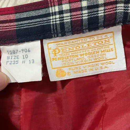 Pendleton Plaid Wool Skirt Size 10 Red Navy White Pleated Midi Preppy