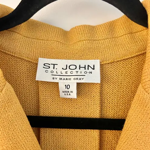 St. John Yellow Golden Leaf Metallic Trim Zip Up Santana Knit Blazer Jacket 10