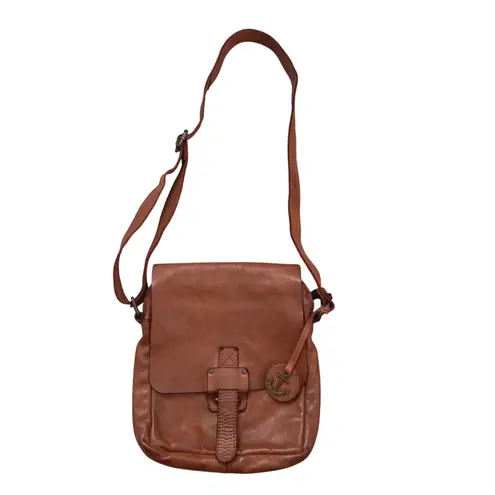 Harbour 2nd Leather Crossbody Bag Brown Distressed Anchor Flap Purse