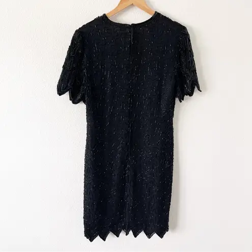 Laurence Kazar New York Beaded Vintage Silk Dress in Black