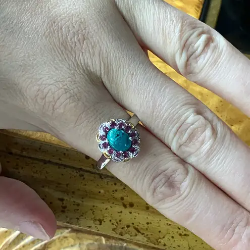 Natural Chrysocolla Orissa Garnet Halo Ring Size 9 Blue
