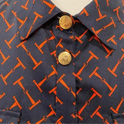 Elizabeth McKay Dress 6 Small Silk Long Sleeve Fall Shirtdress Equestrian Preppy Blue