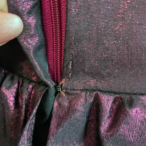 Vintage One of a kind Wine Metallic Prom Dress with Layers of Ruffled Black Lace