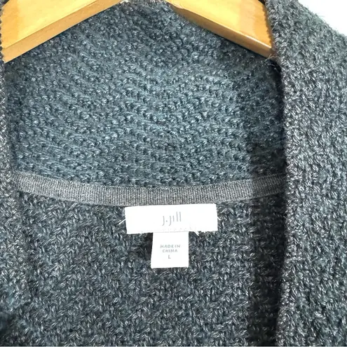J. Jill Charcoal Gray Blue Colorblocked Knit Long Coatigan Jacket Size L